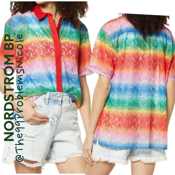 BP Rainbow Lace Button Up Blouse - Picture 1 of 8